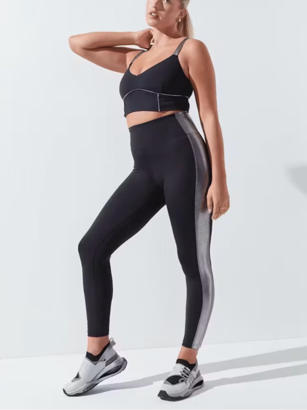 NWT Noli 2 Piece Set Tempo Bra and Legging, Black/Silver, size S